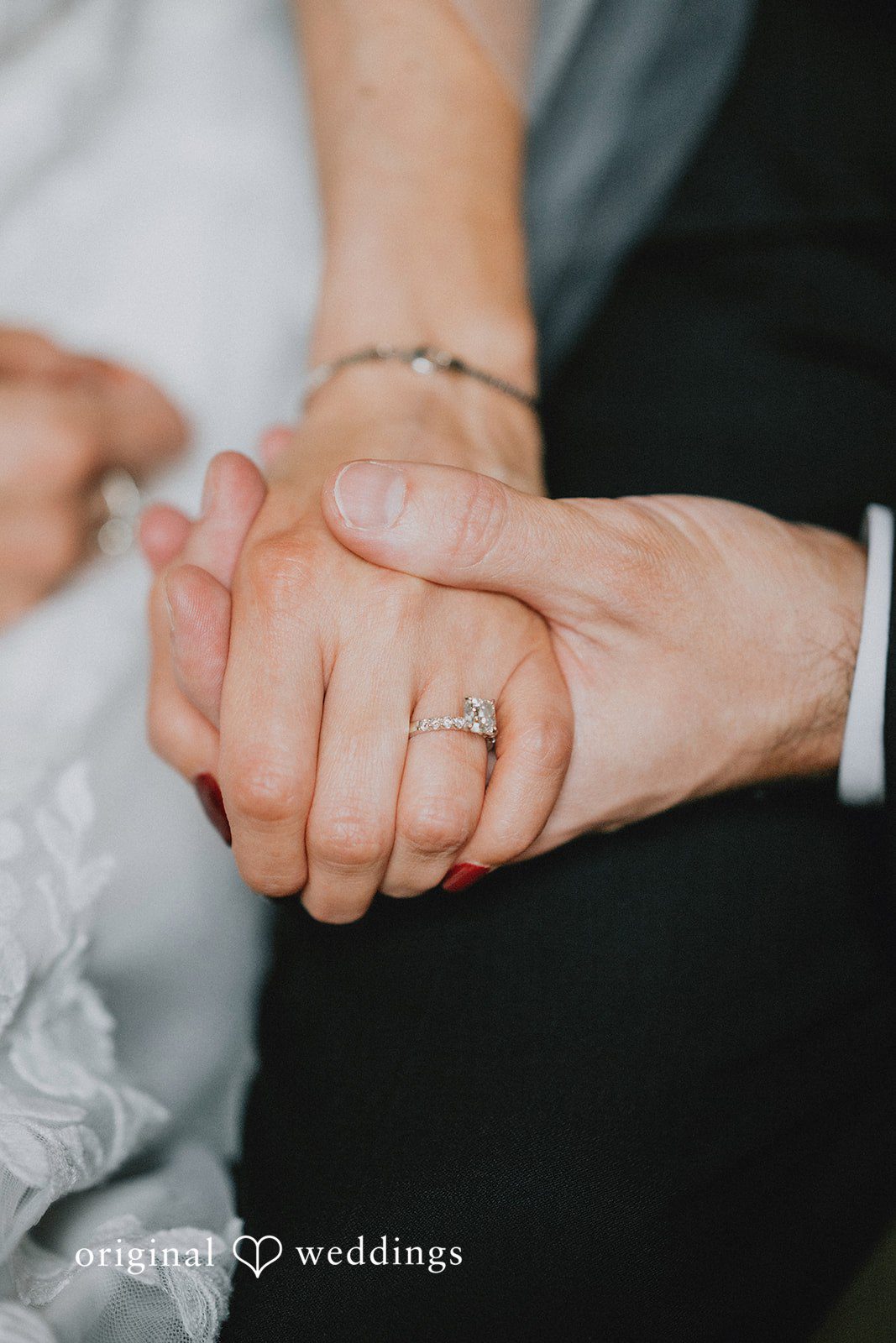 A close-up shot of the bride’s wedding ring