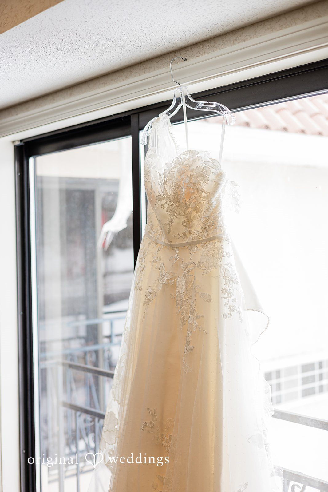 Close-up of wedding dress fabric and design