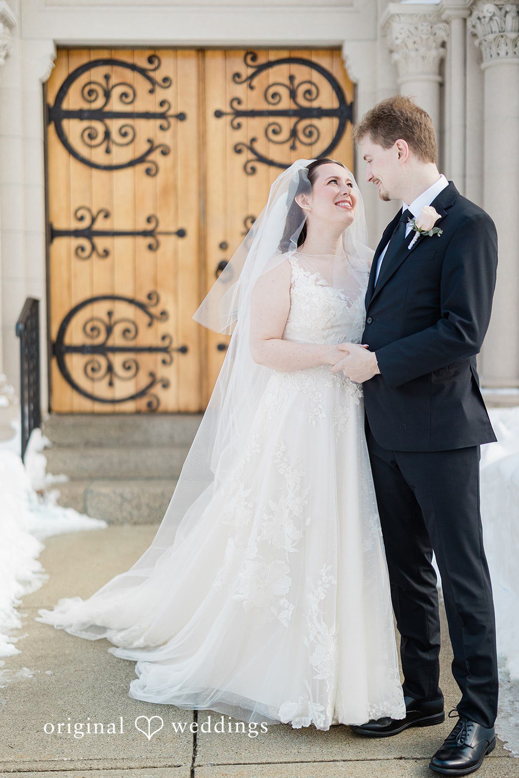 Elegant couple portrait at wedding venue
