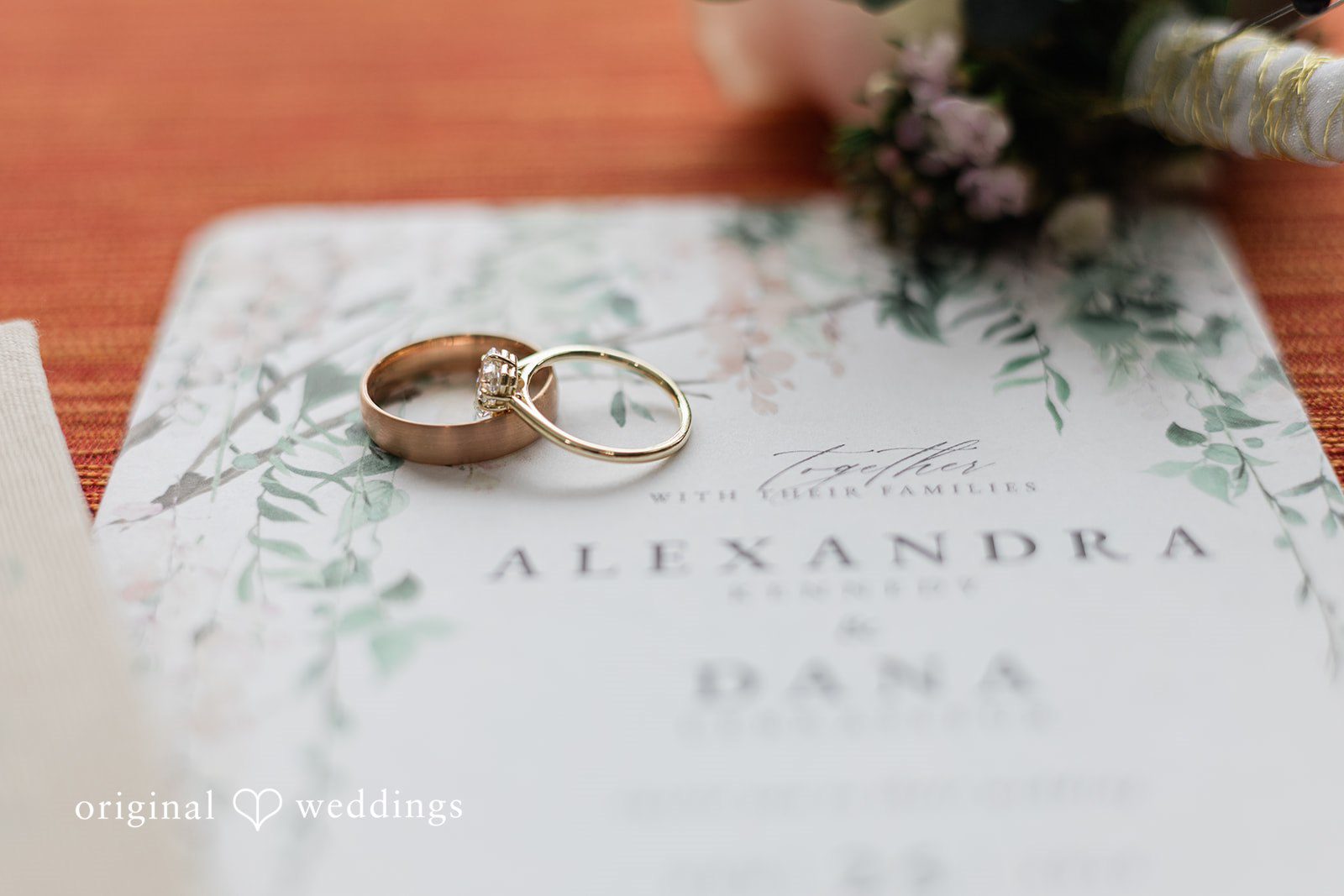 Romantic wedding ring detail shot with soft lighting