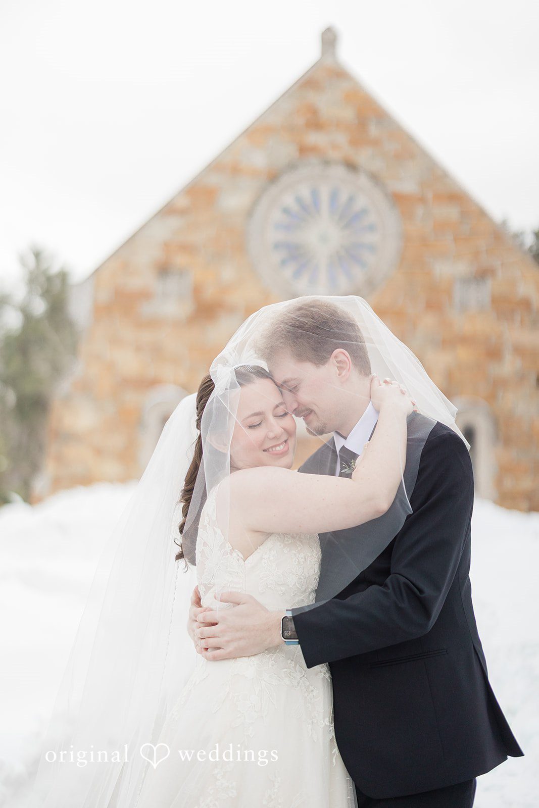 Romantic couple posing for wedding photos