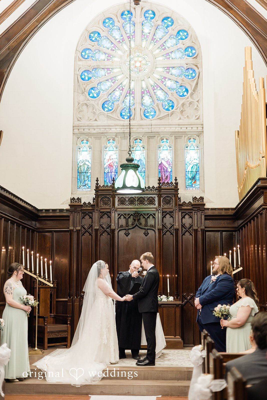 Romantic moment between bride and groom