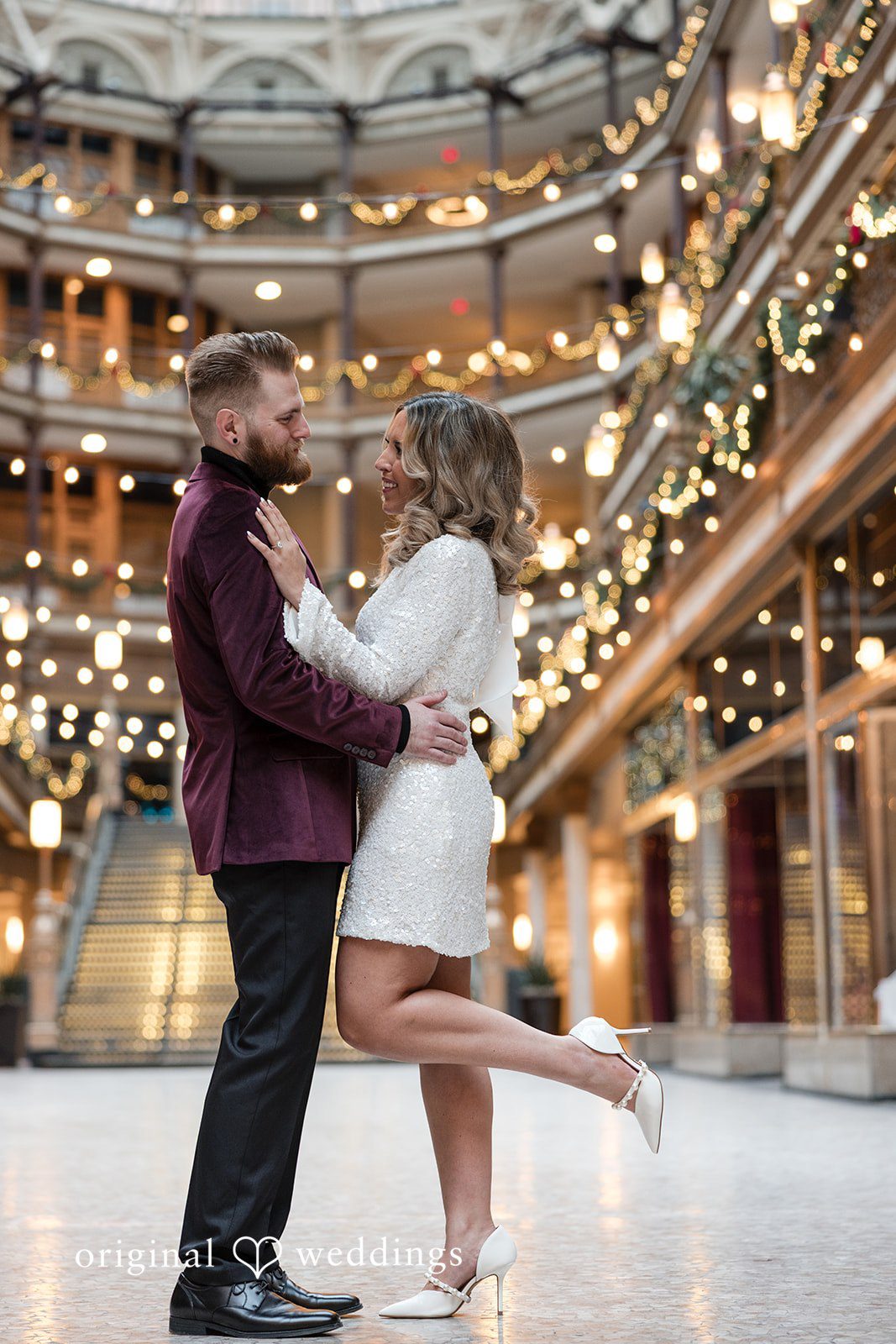Romantic pose of couple looking in each other's eyes with love