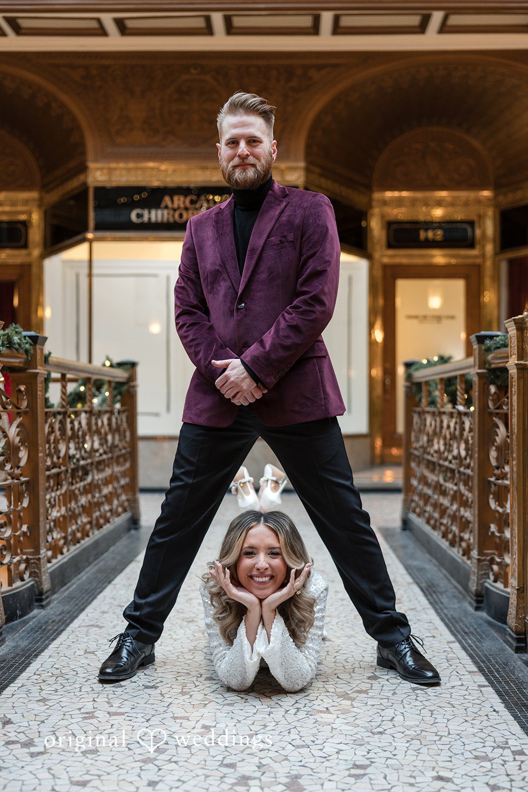 A beautiful and funny pose of couple at The Cleveland Arcade