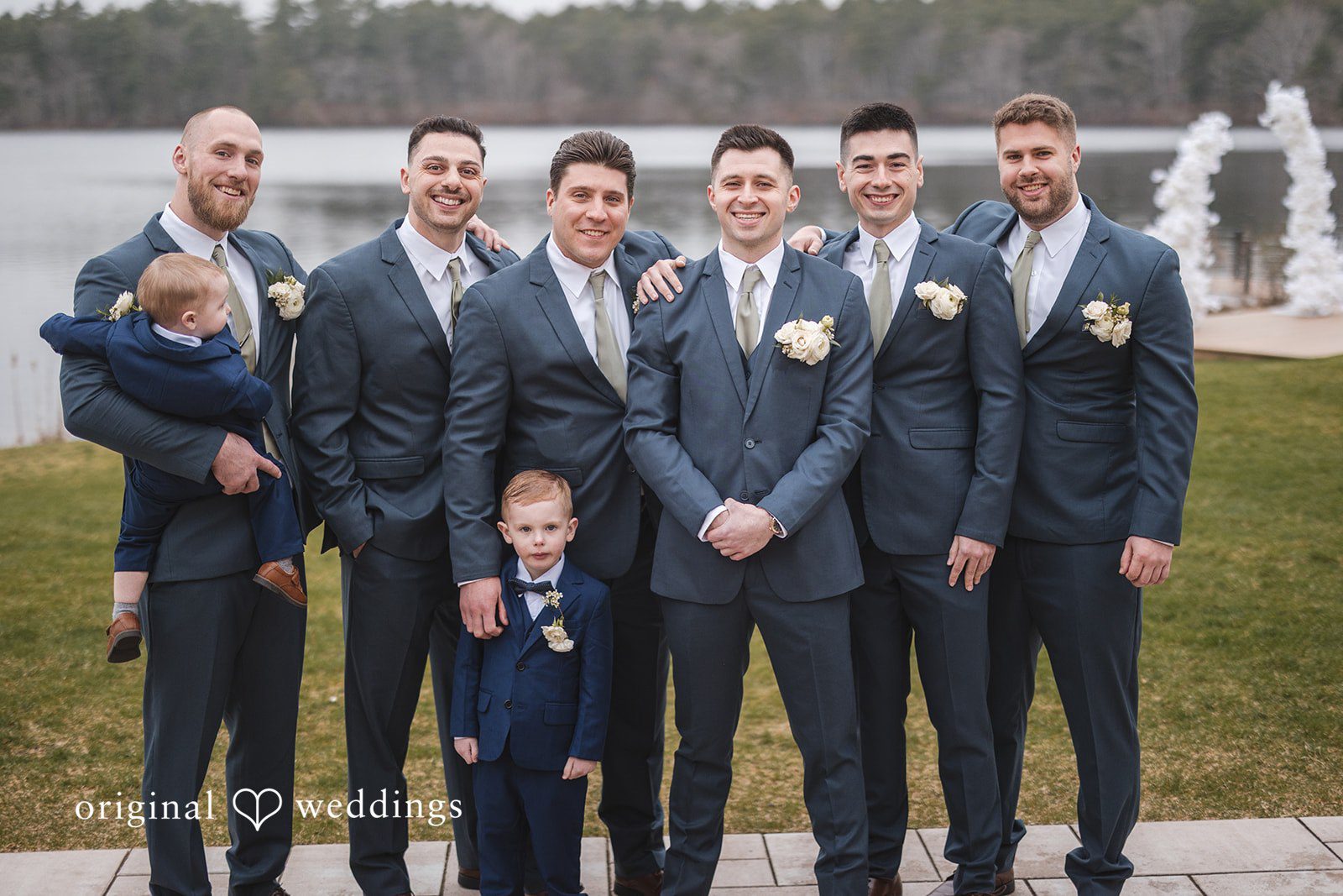 A portrait of the groom and his groomsmen