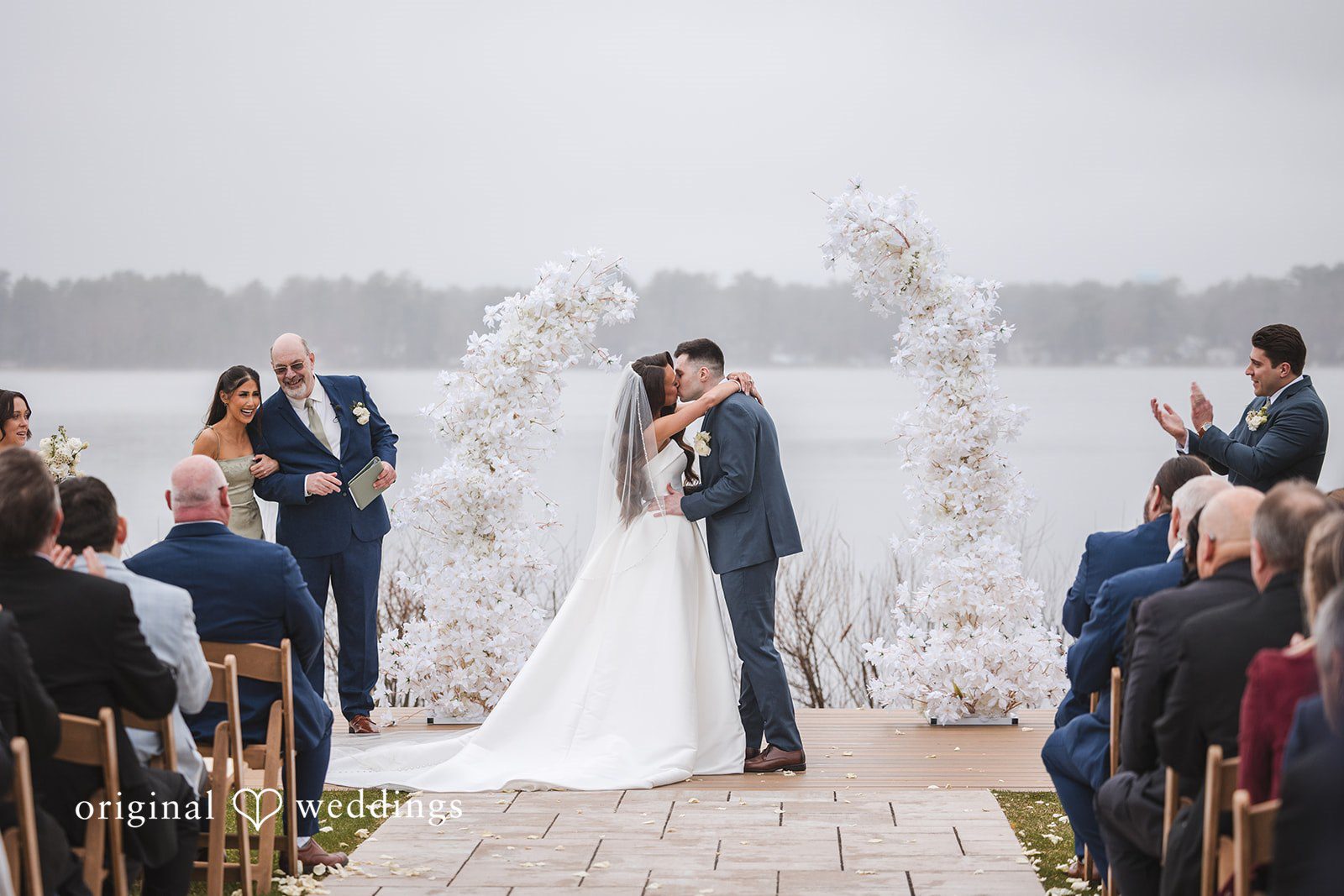 The couple takes their first kiss