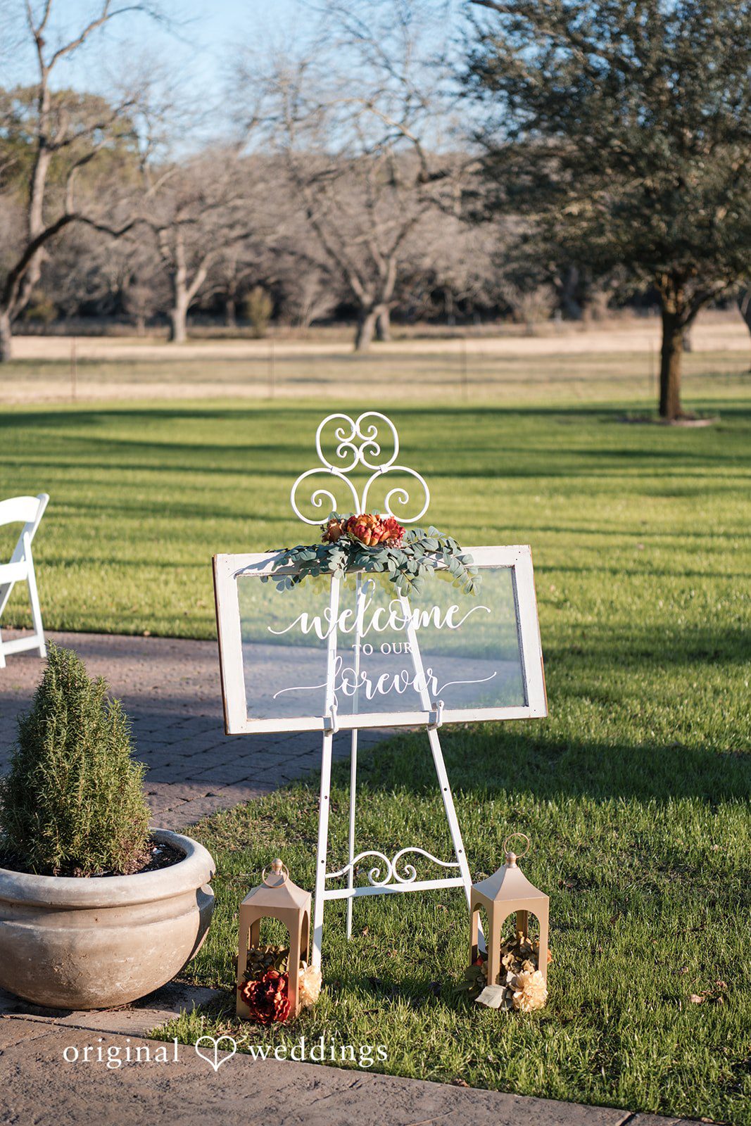 Bonnie + Aksel Elegant floral welcome stand setup at The Orchard Event Venue & Retreat