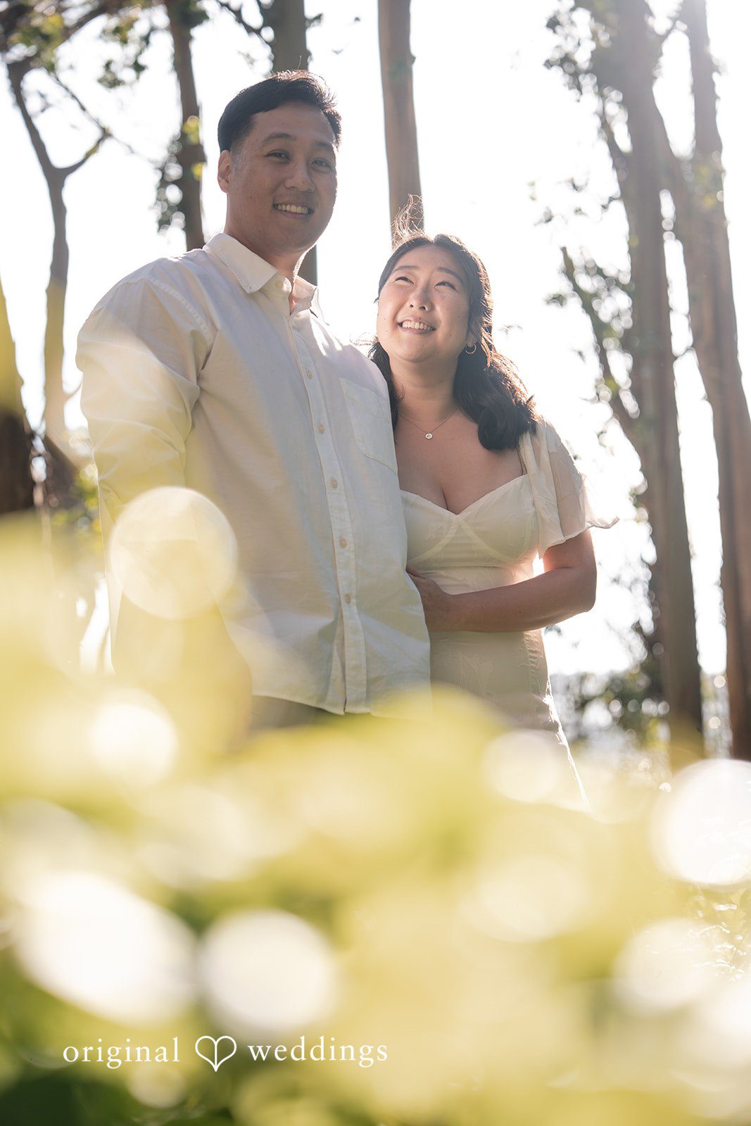 Couple moment with soft lighting and beautiful background at The Presidio