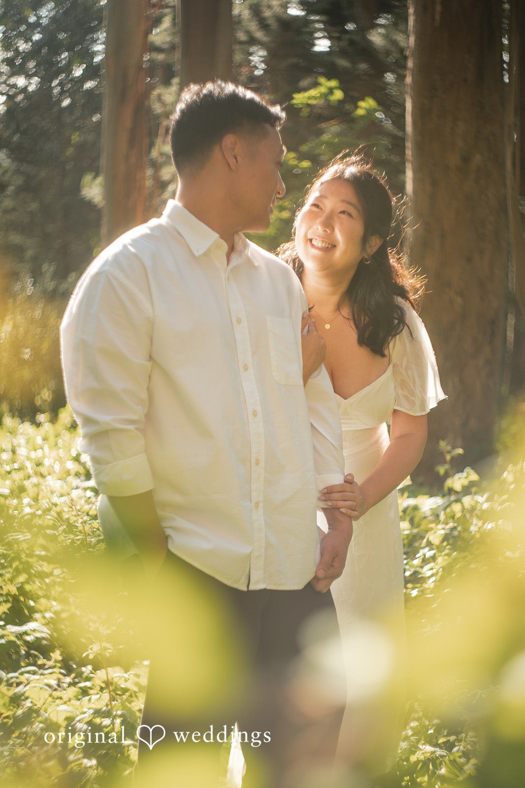 Joyful moment as the couple looks at each other