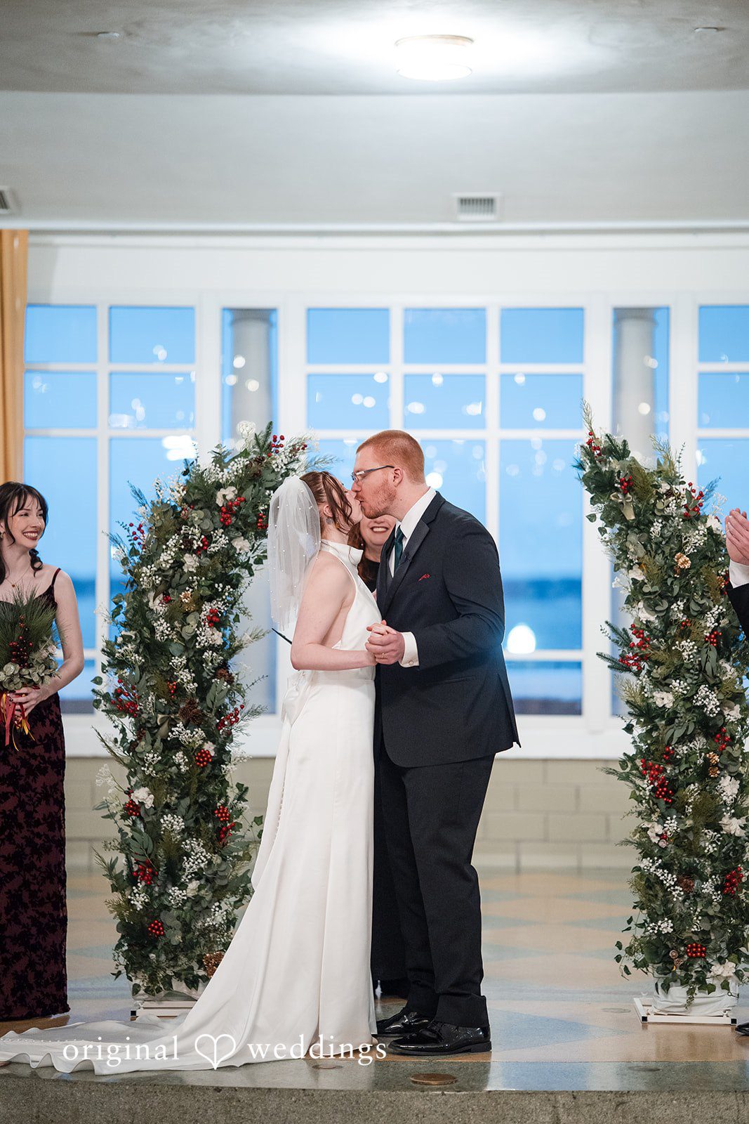 Samantha + James The couple seals their union with a kiss