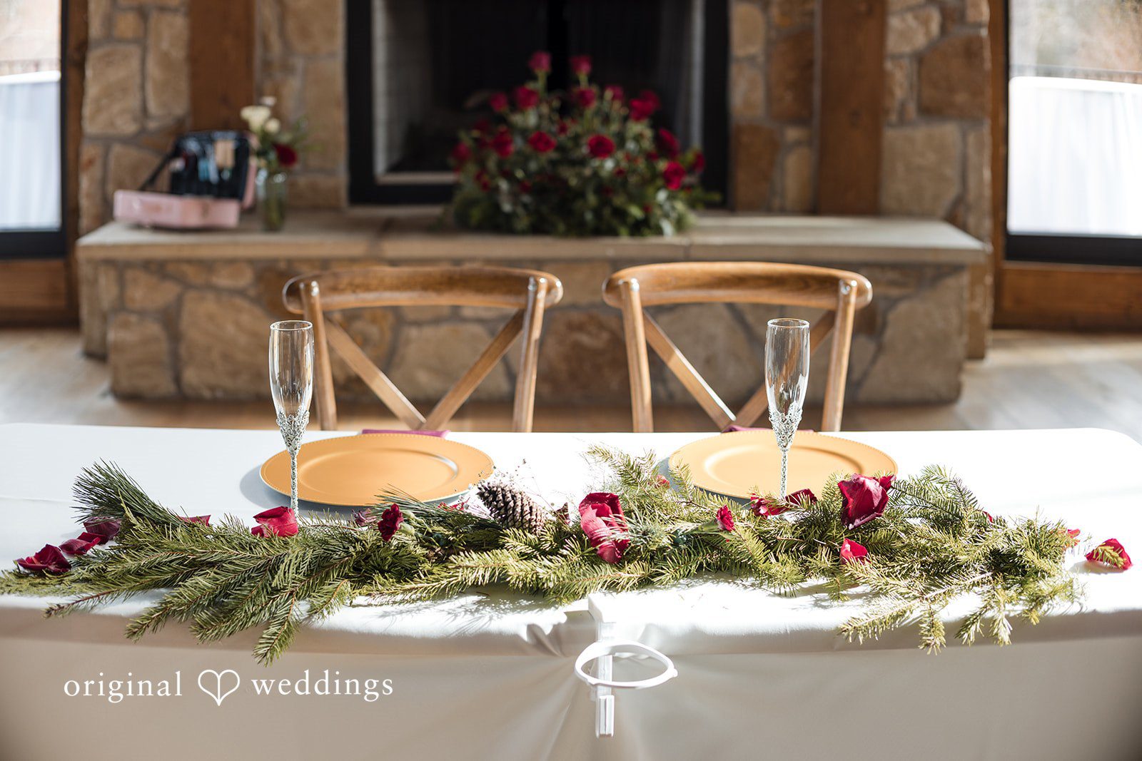 Sweetheart table with romantic floral arrangement