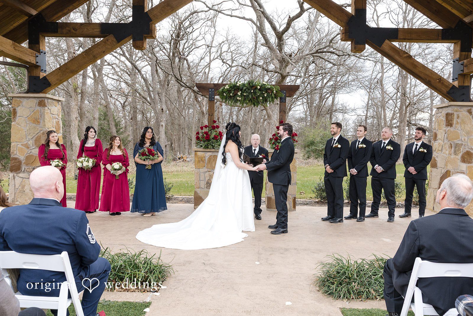 Wedding ceremony wide shot with bridal party