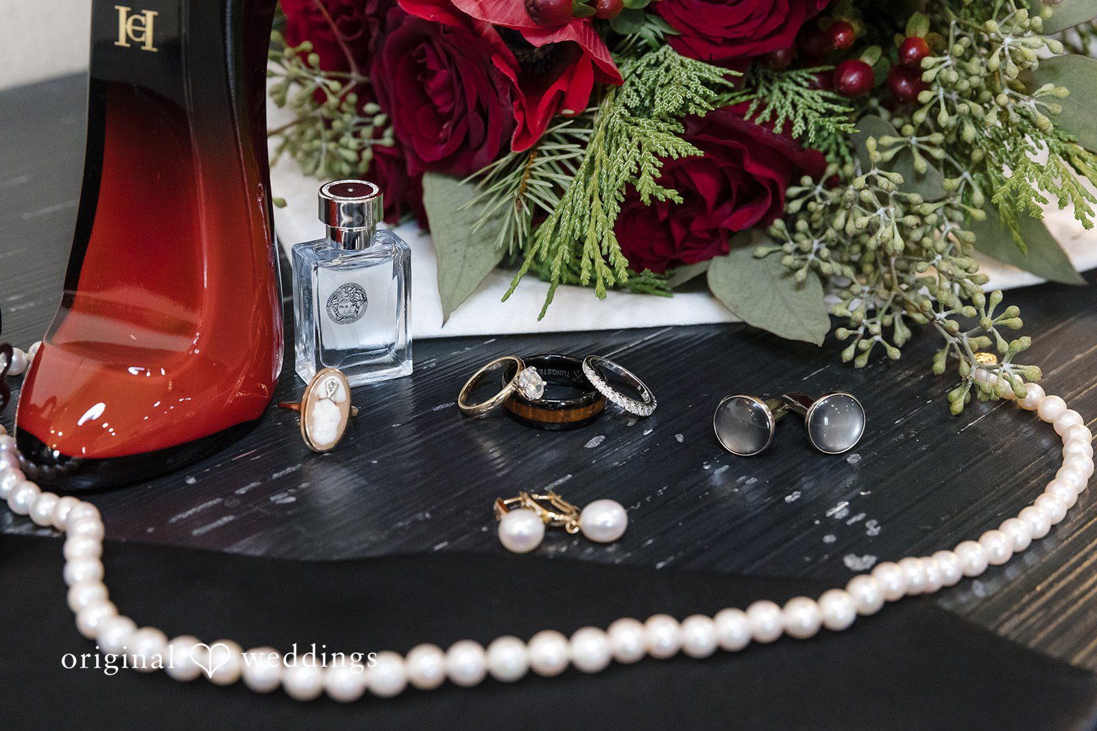 Bridal accessories and wedding detail photo