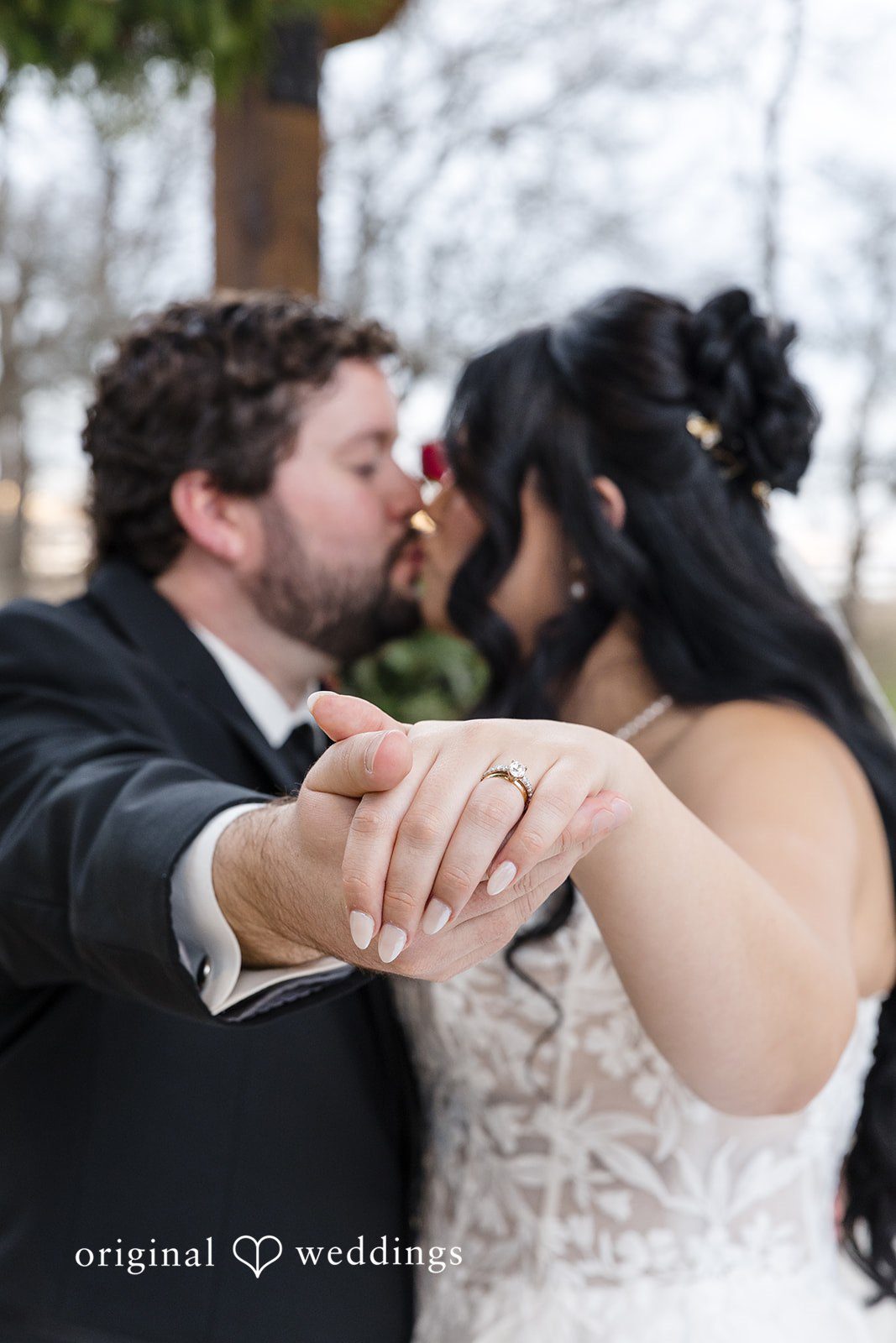 Close-up wedding kiss portrait