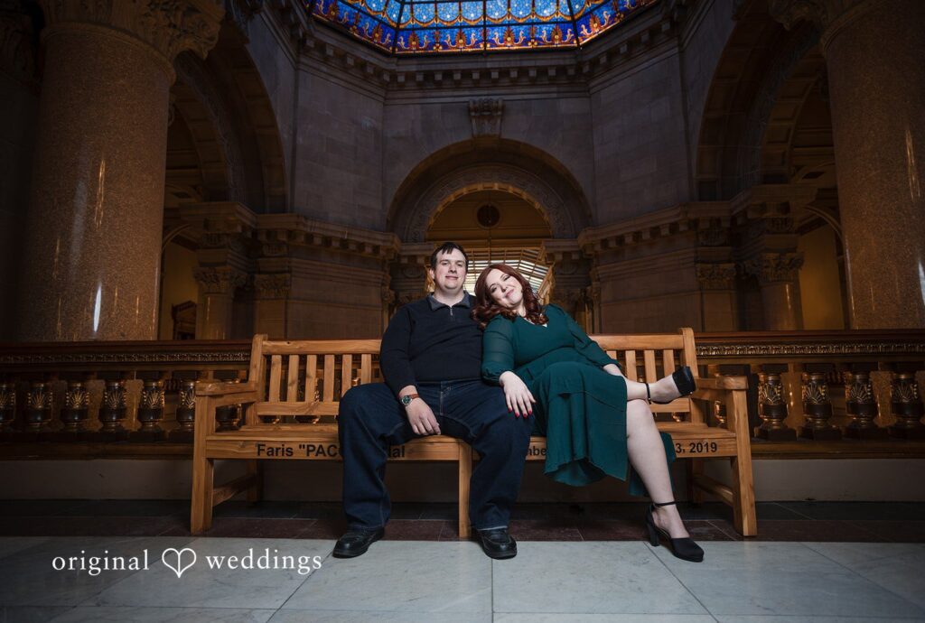 Engagement photography session at The State House by original weddings capturing the love story of couple