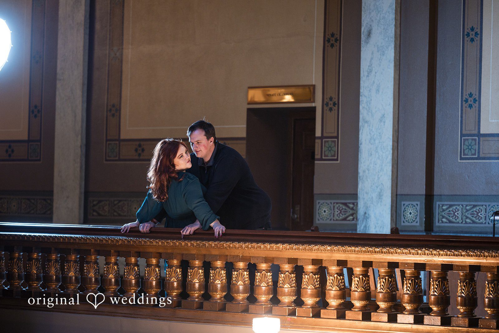 Romantic pose of couple at The State House