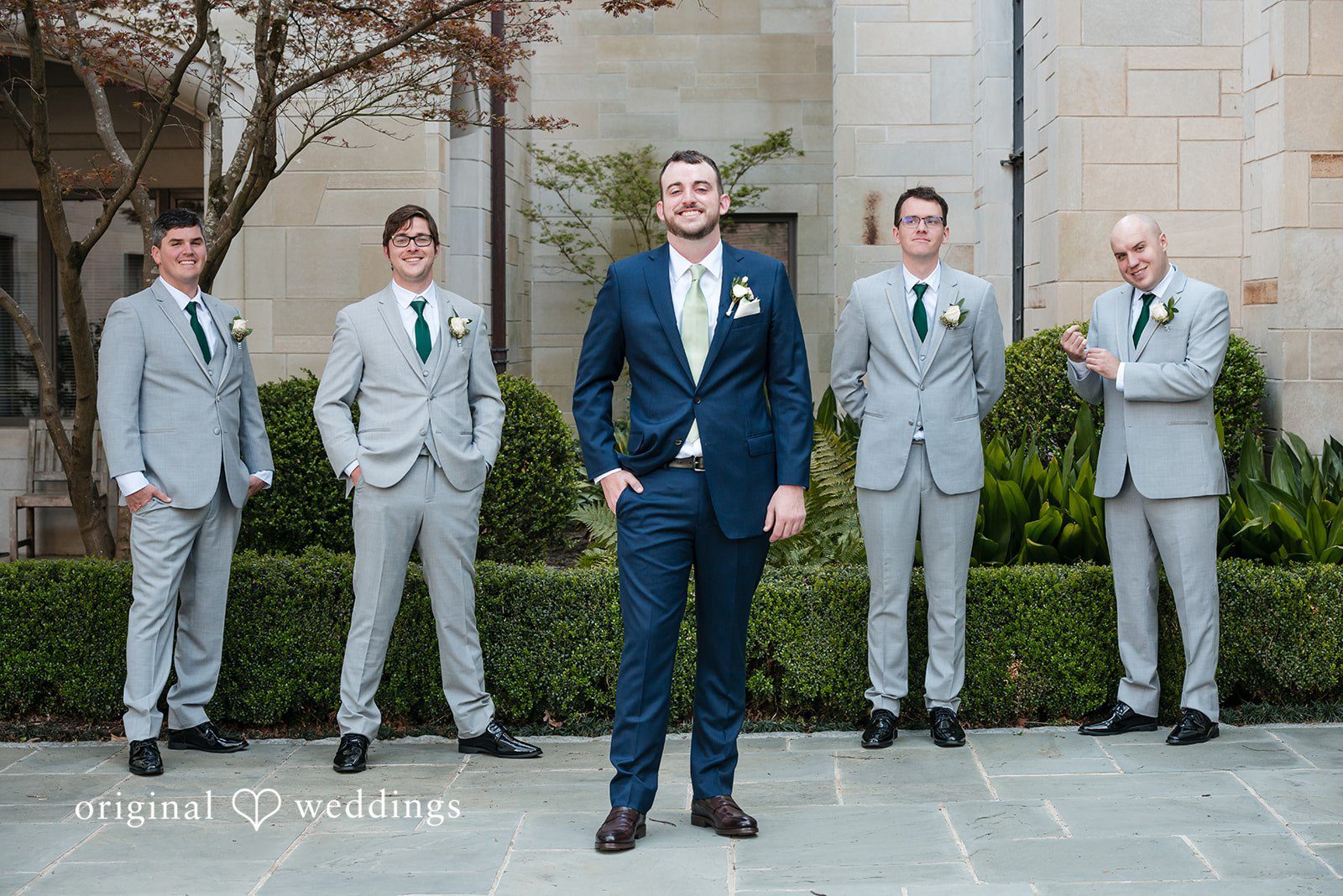 Paola + Jeremy Groomsmen portrait detail with coordinated wedding attire
