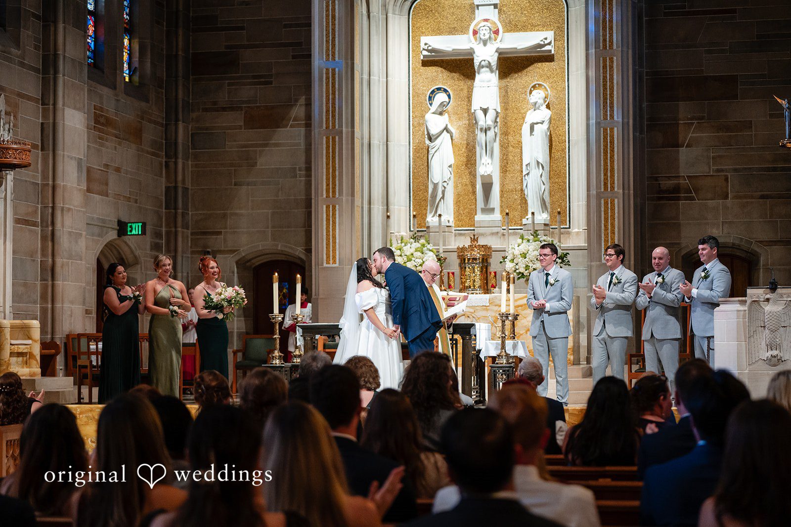 Paola + Jeremy Wide view of the wedding ceremony inside the chapel