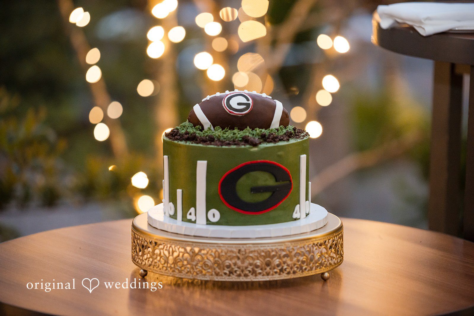 Paola + Jeremy Wedding cake detail with elegant green styling