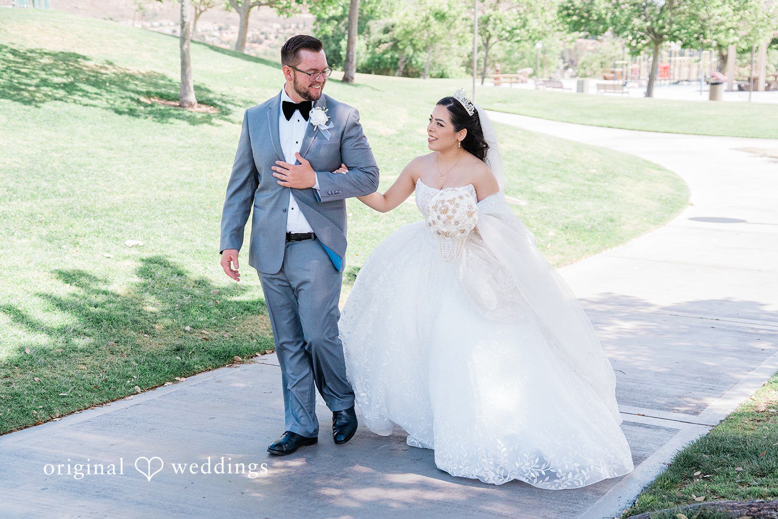 Los Angeles wedding photography by original weddings at Towngate Community Center capturing Romantic wedding walk