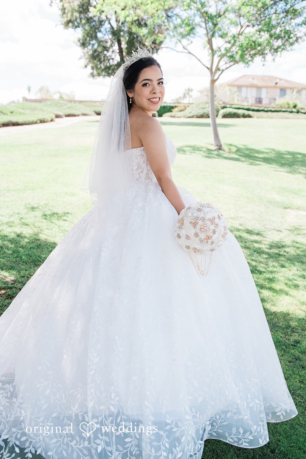 Bride posing outdoors at Towngate Community Center
