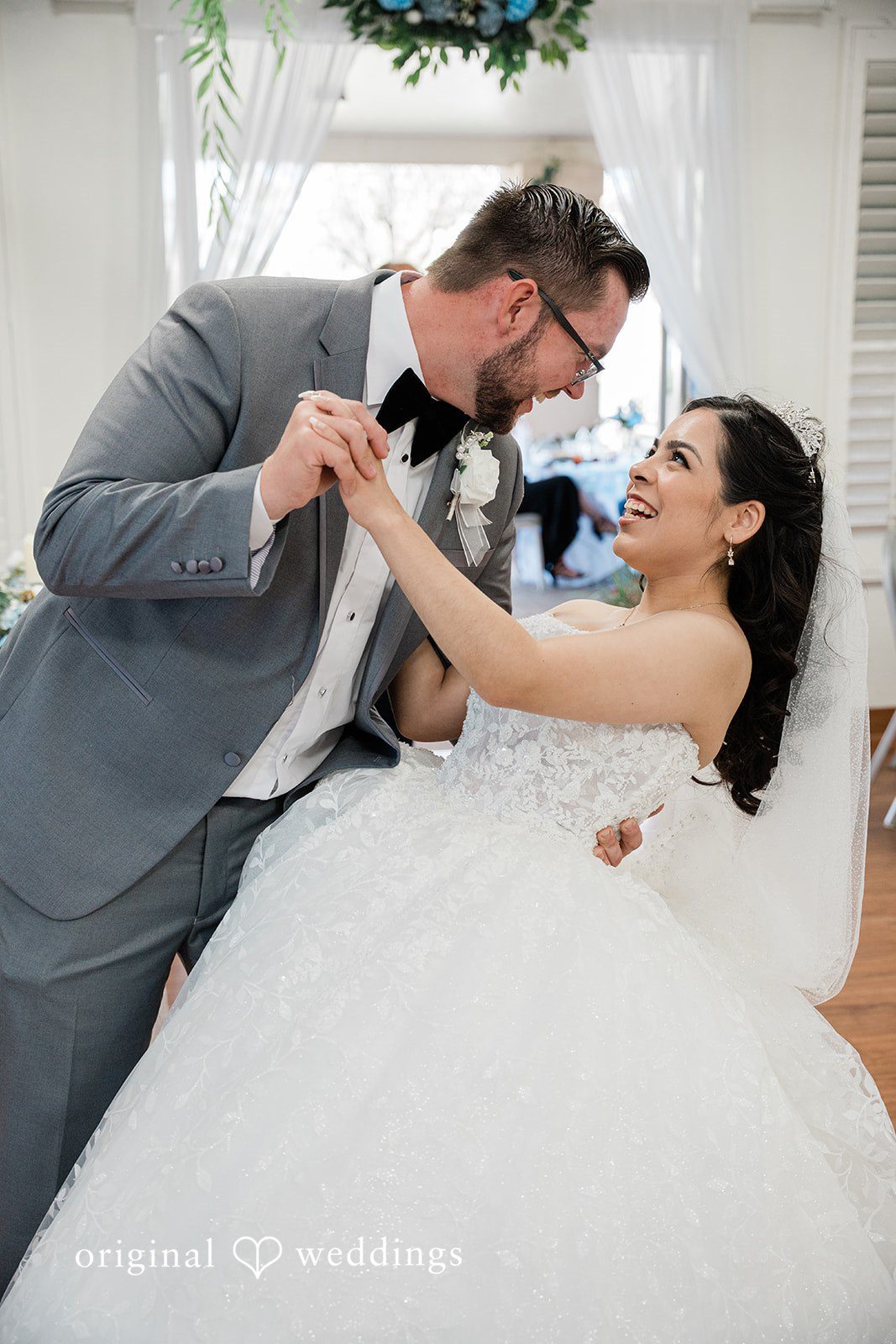 Elegant newlywed dance pose