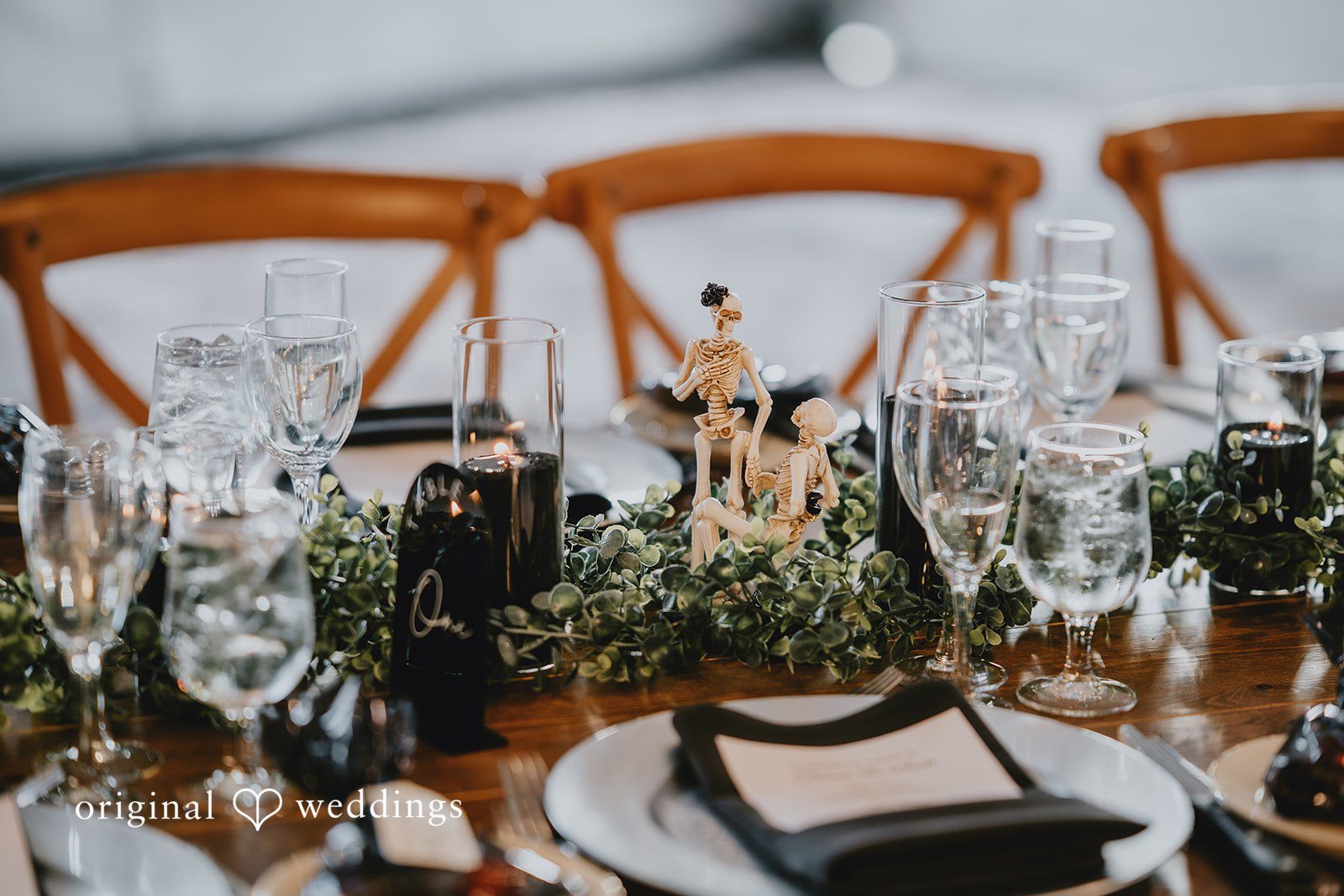 Stunning reception table decoration at West Hills Country Club