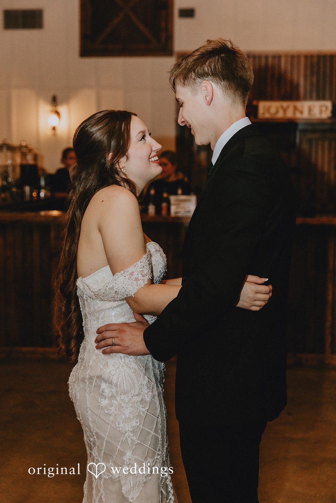 Bride and groom sharing their first dance