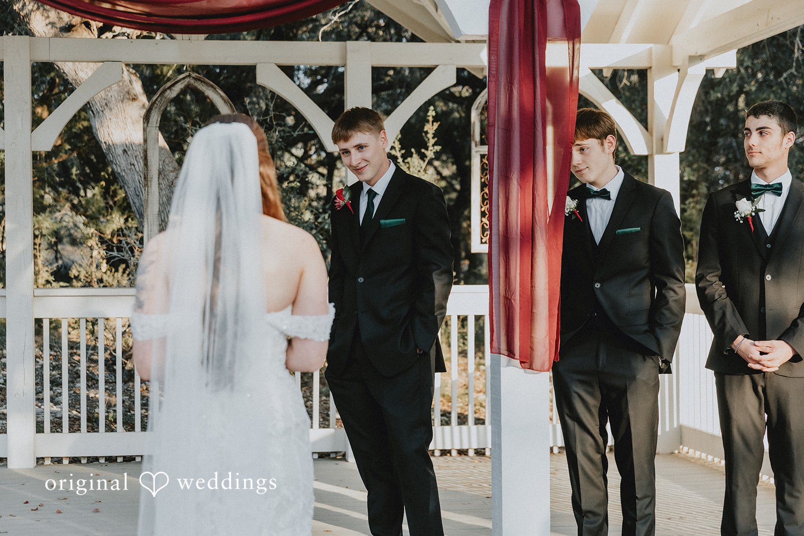 Beautiful first look moment between bride and groom at Western Sky wedding venue