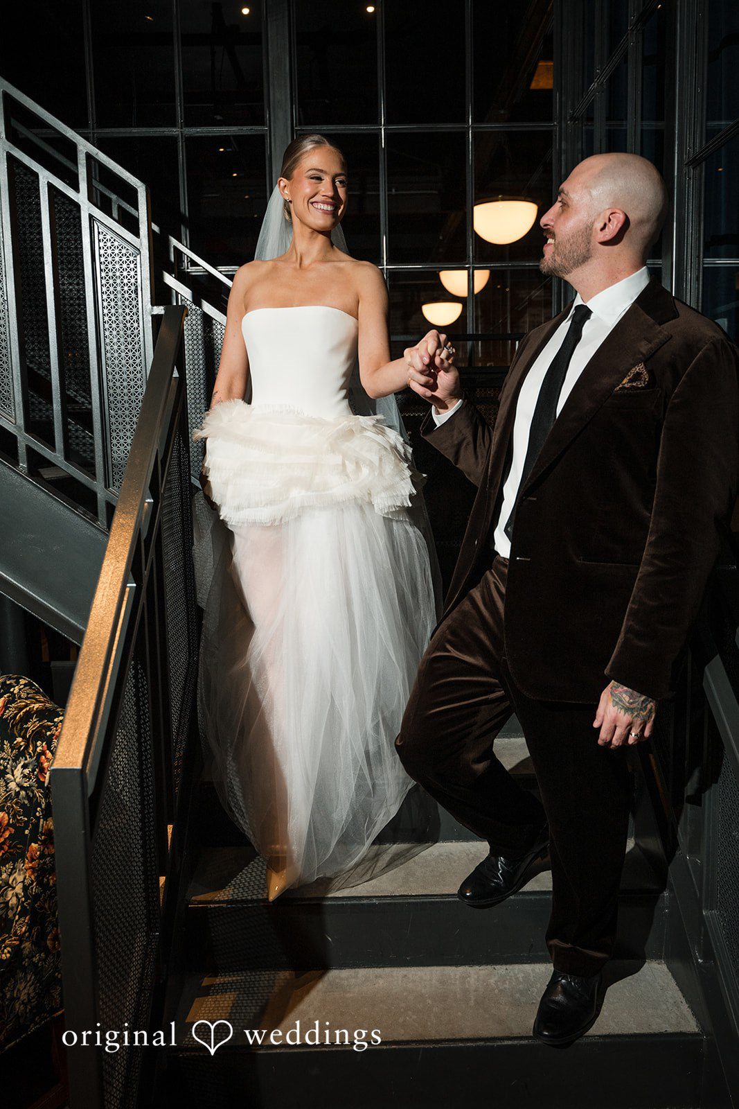 Erin + Zack A stunning portrait of the couple by the stairs at Wildman BT