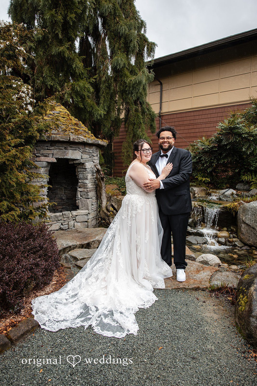 Seattle Wedding Photographers capturing couple romantic portrait at Willows Lodge by Original Weddings