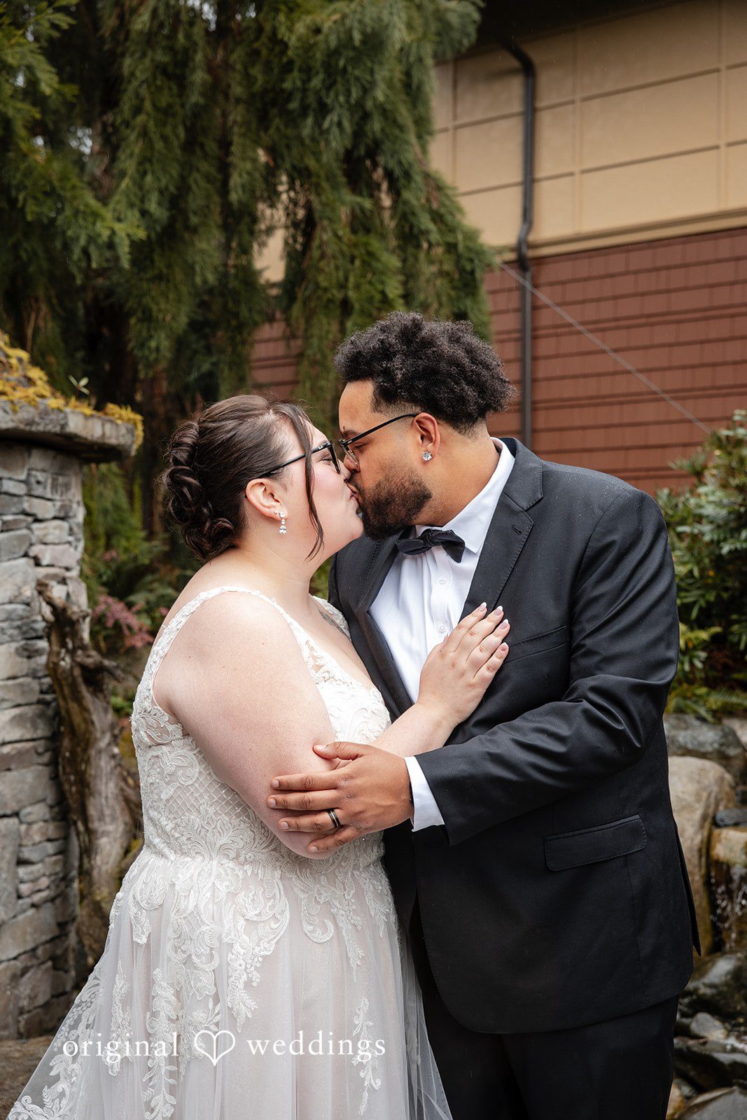 Soft romantic bride and groom connection shot  at Willows Lodge