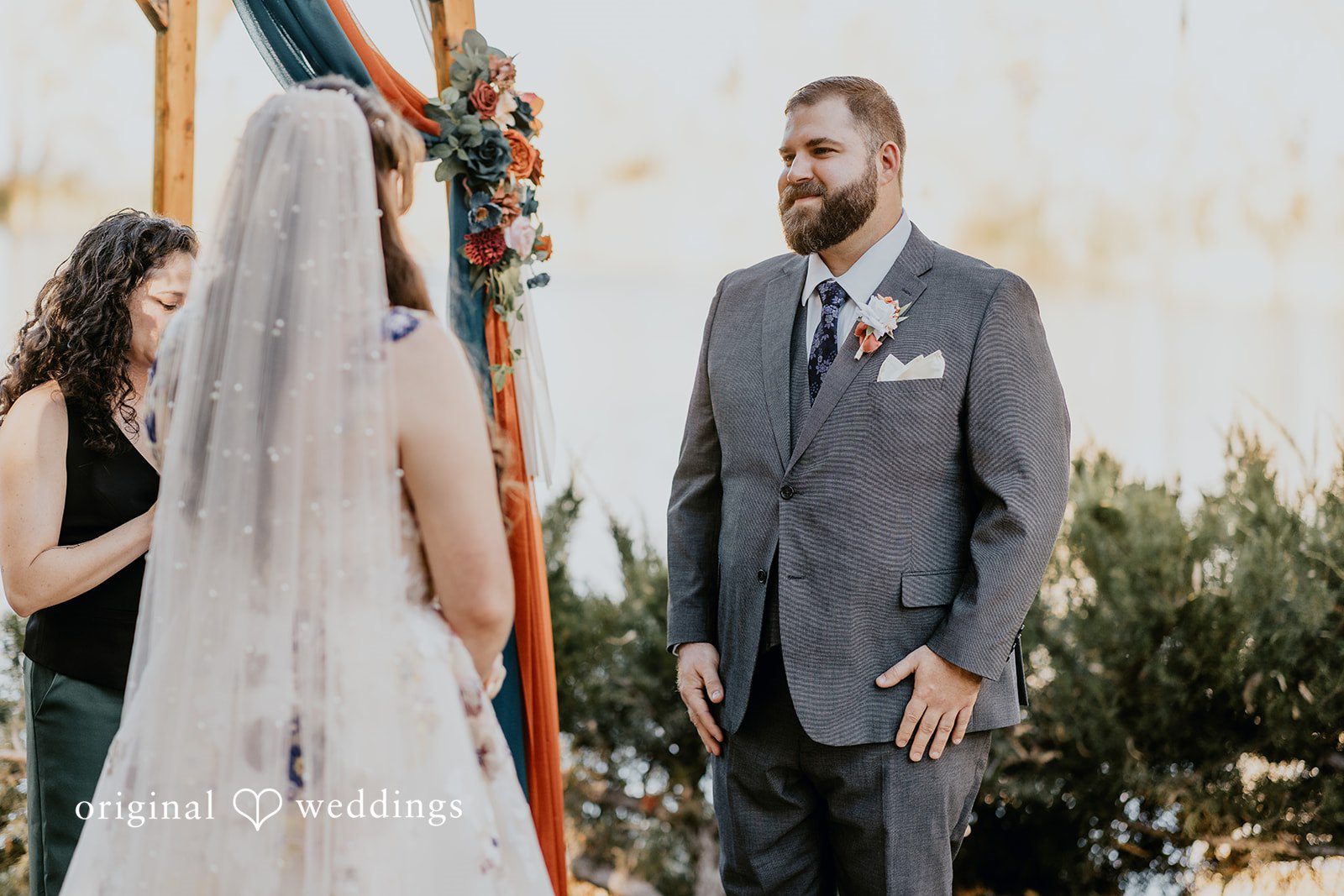 Romantic bride and groom vow moment at Windmill House