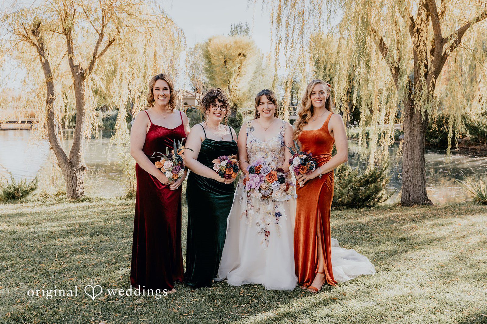 Stylish bridesmaids group photography with bride at Windmill House