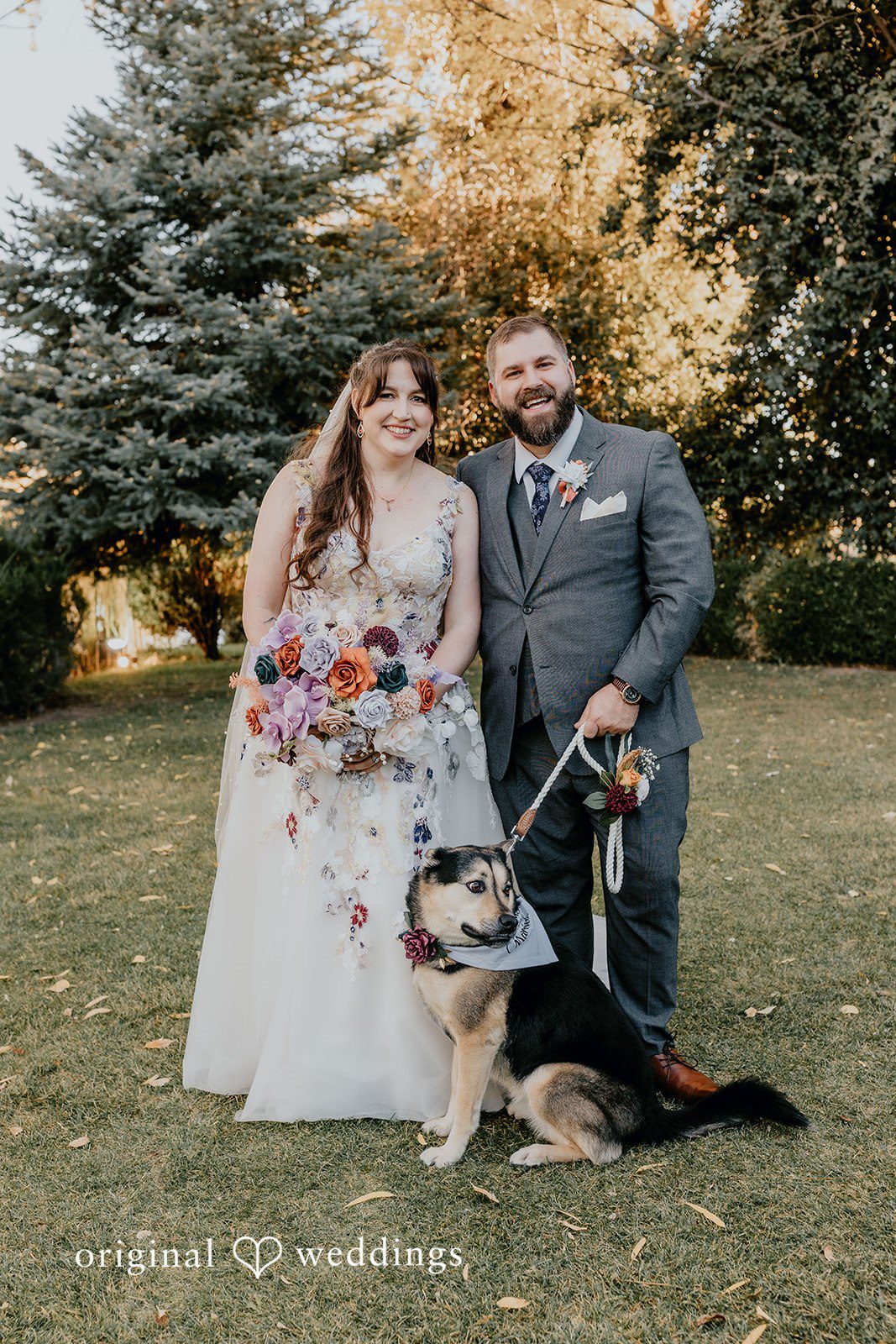 Elegant bride and groom photography with dog at Windmill House