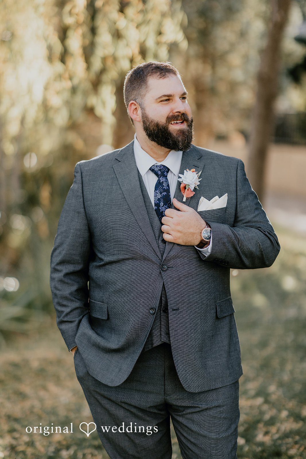 Elegant groom wedding portrait at Windmill House