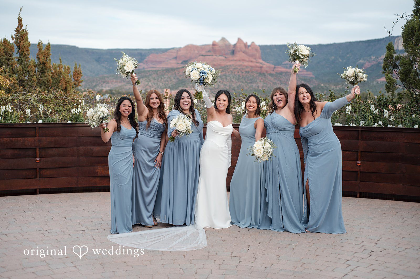 Elegant bride and bridesmaids wedding photo