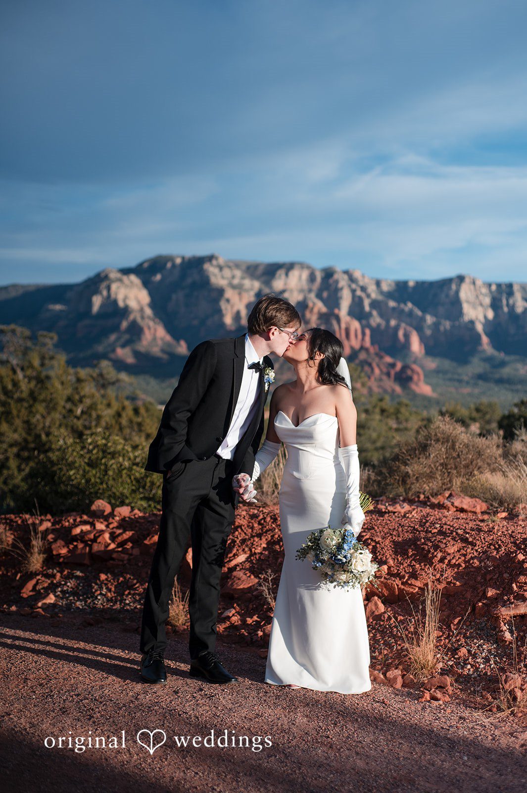 Beautiful bride and groom kiss portrait at Agave of Sedona