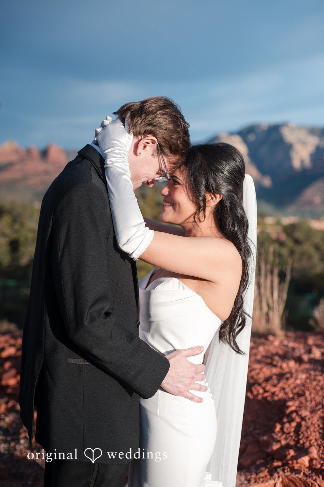Phoenix Wedding Photographers capturing close-up of bride and groom at Agave of Sedona by Original Weddings