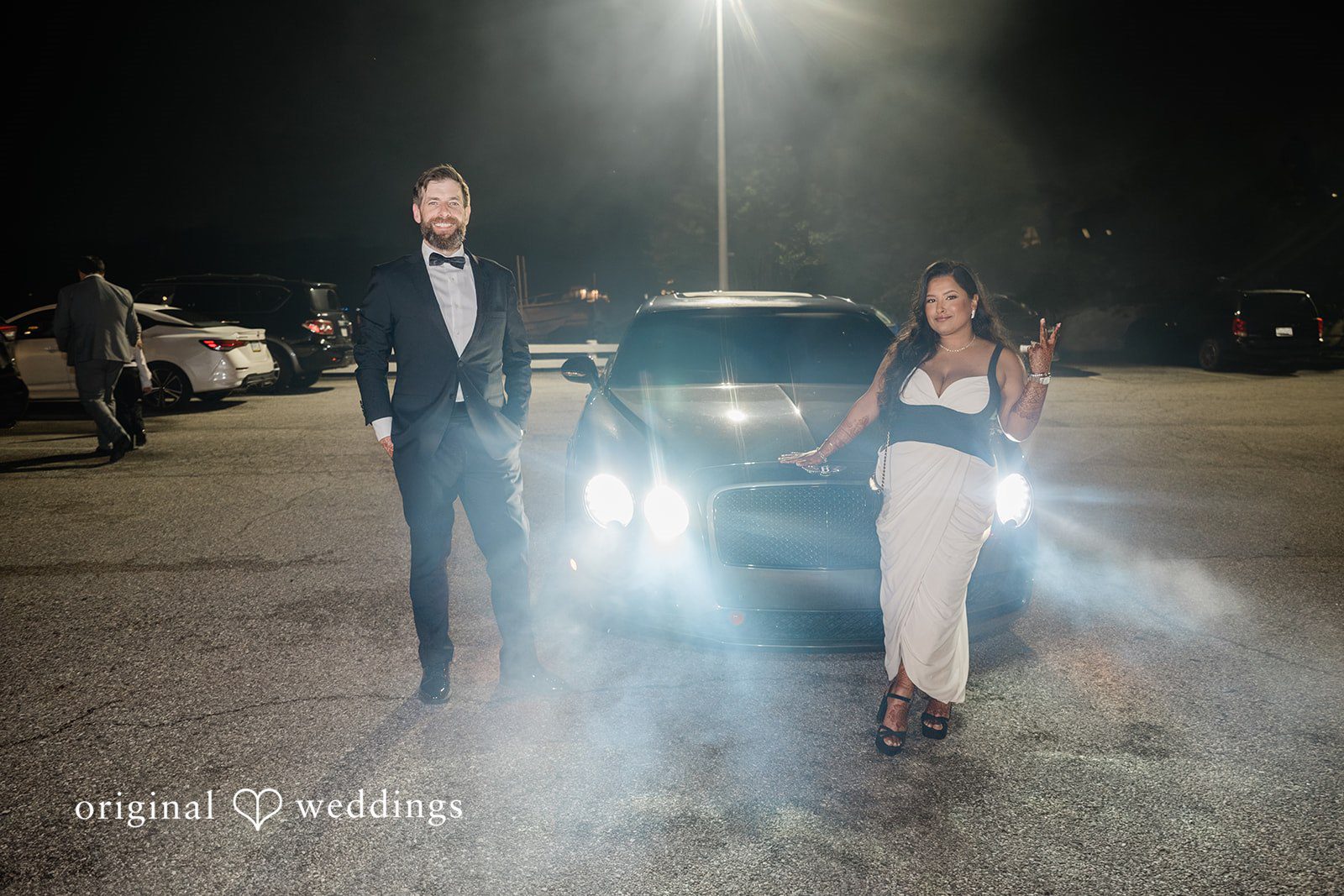 Lovely picture of couple against a car at Anchor Inn wedding