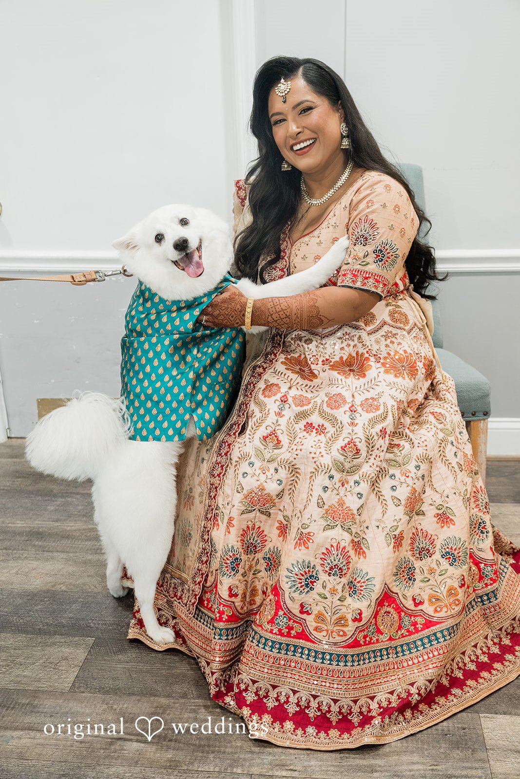 Lovely picture of a bride with a cute pet dog at Anchor Inn