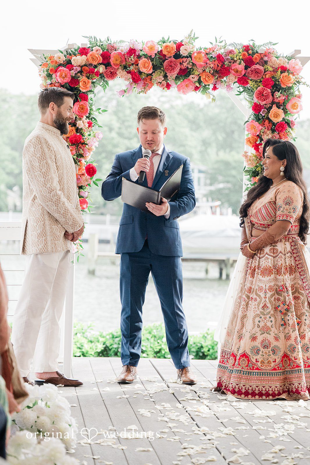 Beautiful couple looking at each other during wedding ceremony at Anchor Inn
