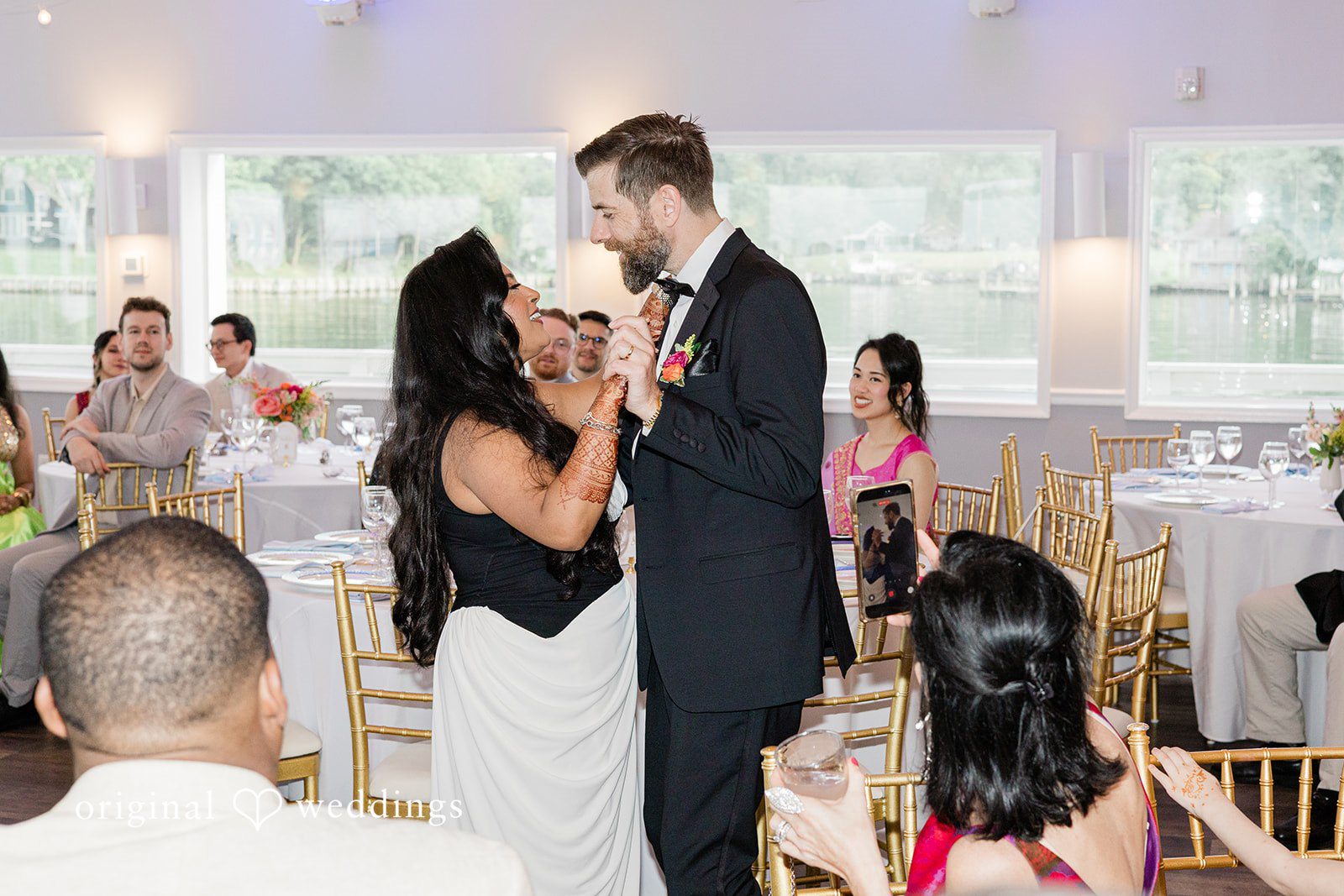 Couple sharing a romantic dance at wedding reception