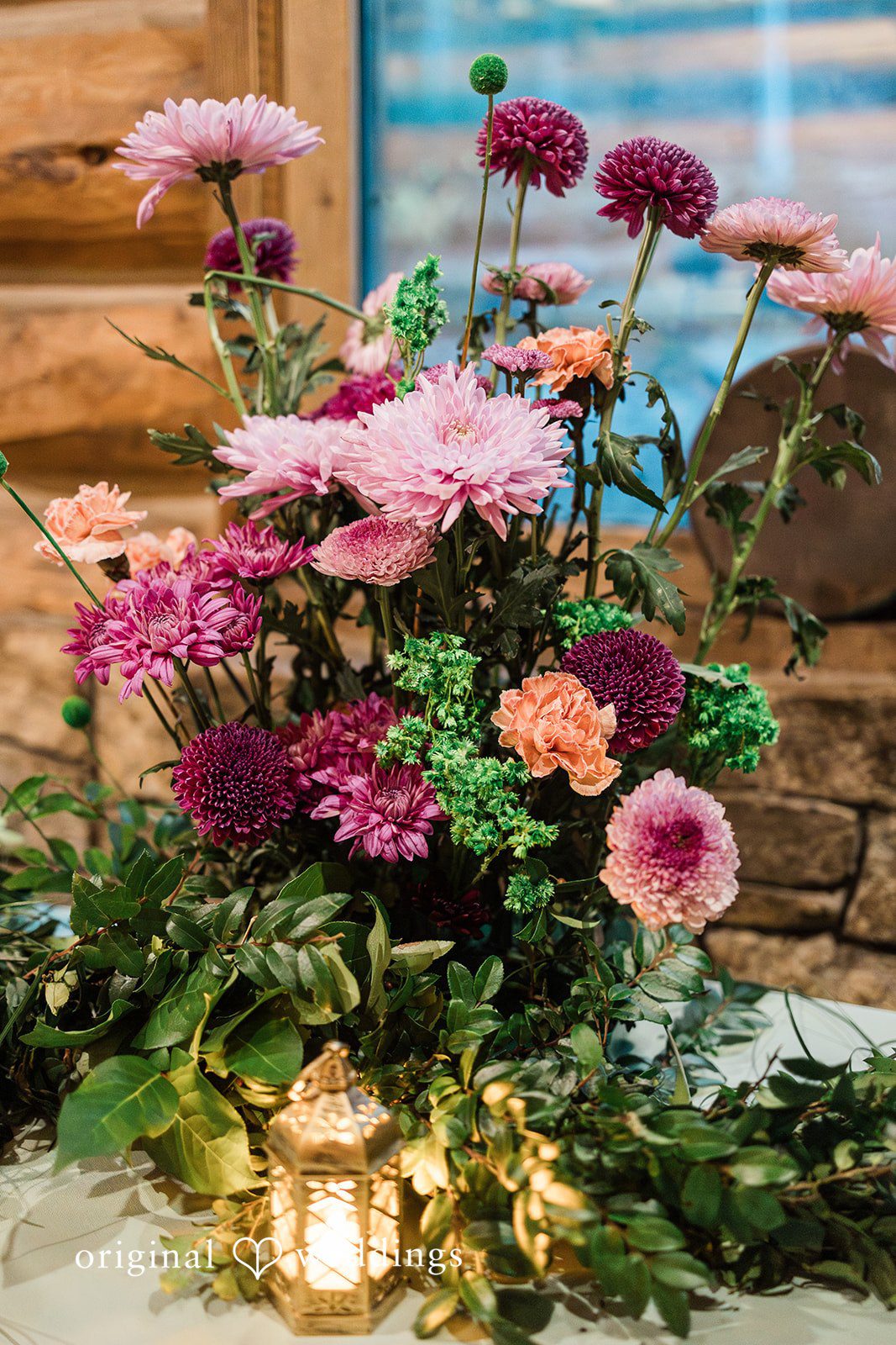 Zaina + Nick Soft and classic wedding flower setup at Annunciation Greek Orthodox Church