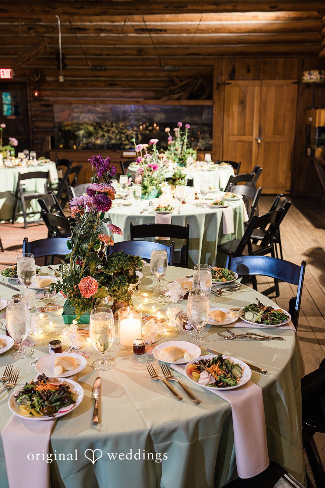 Zaina + Nick Elegant reception table styling at Annunciation Greek Orthodox Church