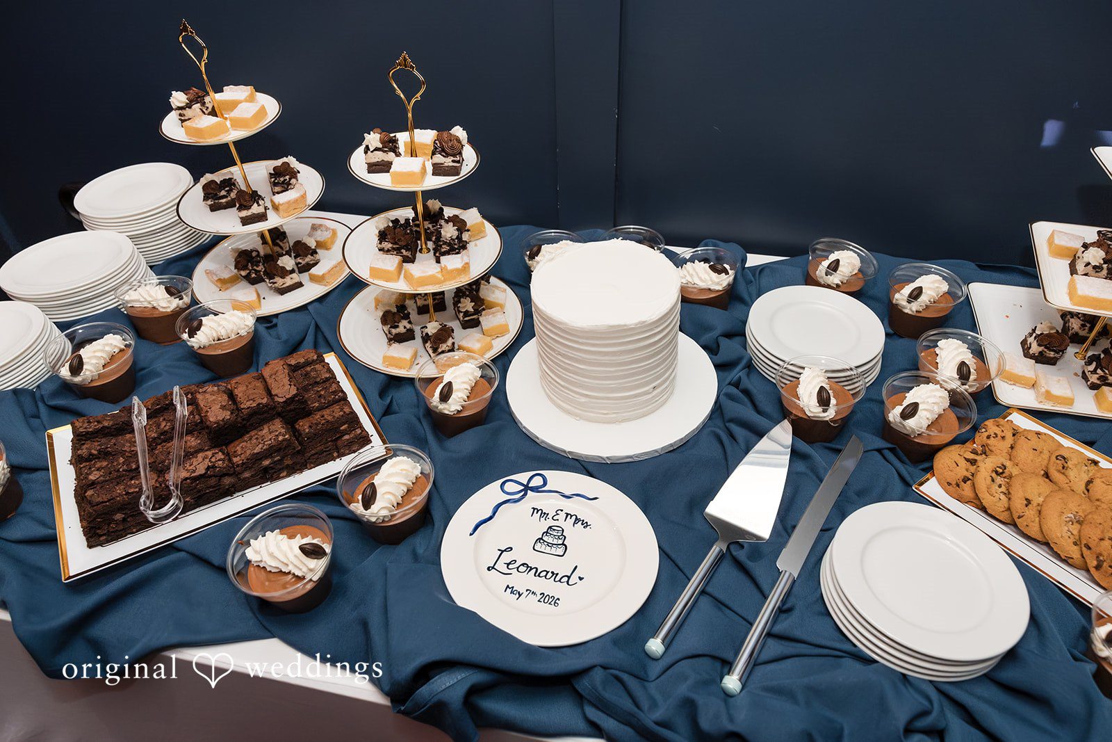 Andrew + Paige Elegant wedding cake displayed at the reception venue