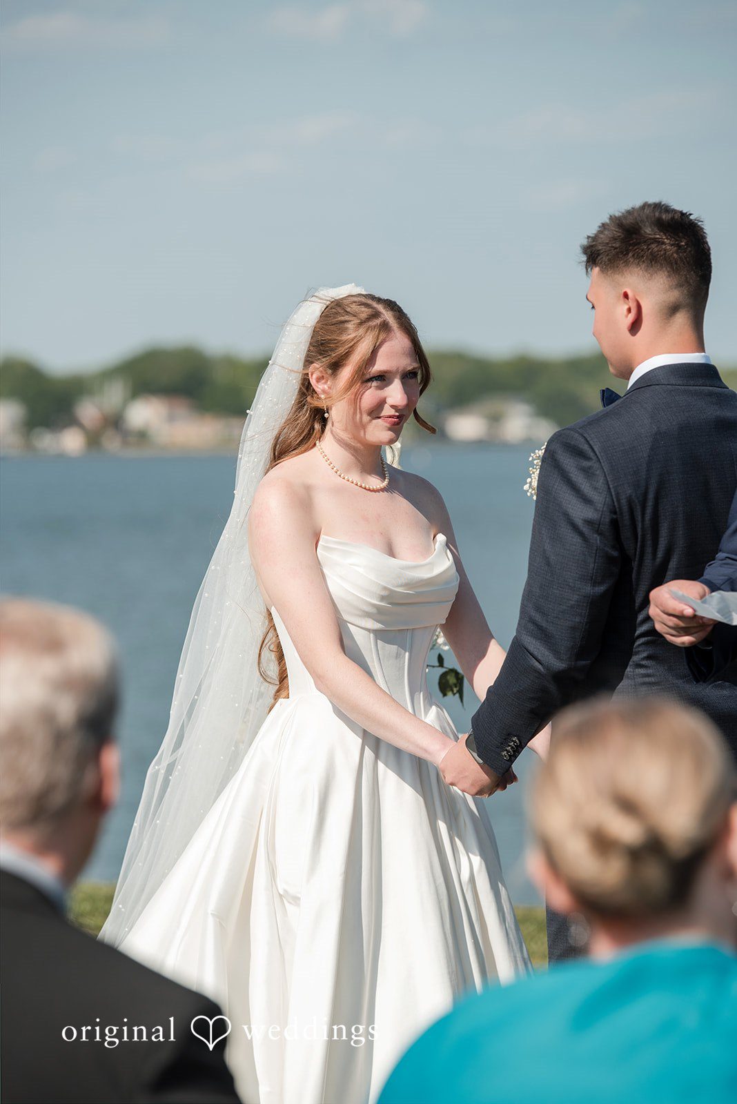 Andrew + Paige Groom watching the bride during an emotional ceremony moment