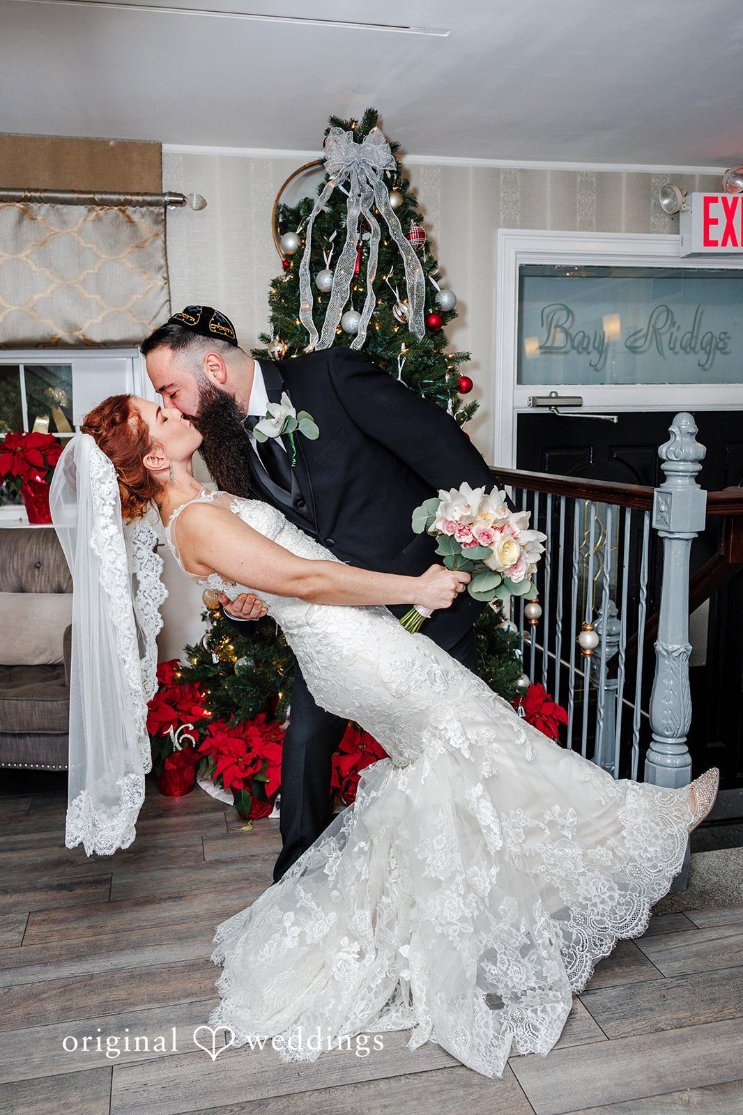 Romantic kiss between couple at Bay Ridge Manor