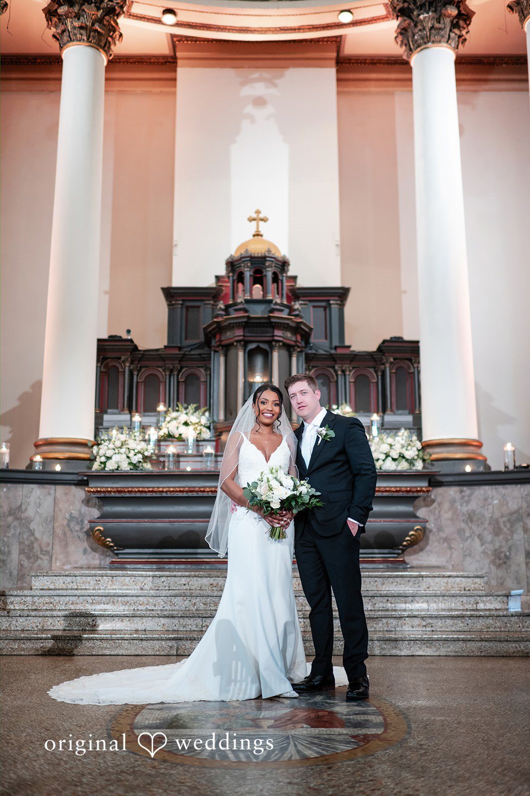 Sydney + Ty Full-length portrait of the newlyweds at the ceremony venue