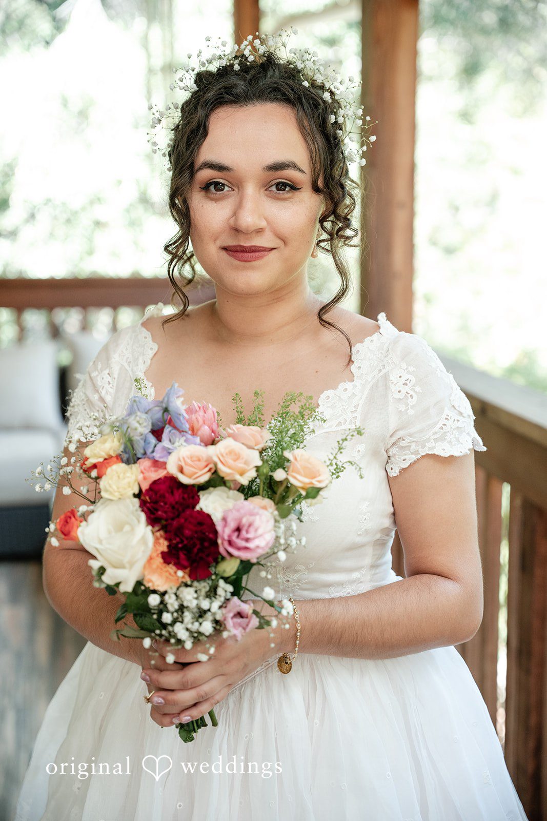 Keely + Sam A stunning solo picture of bride with bouquets